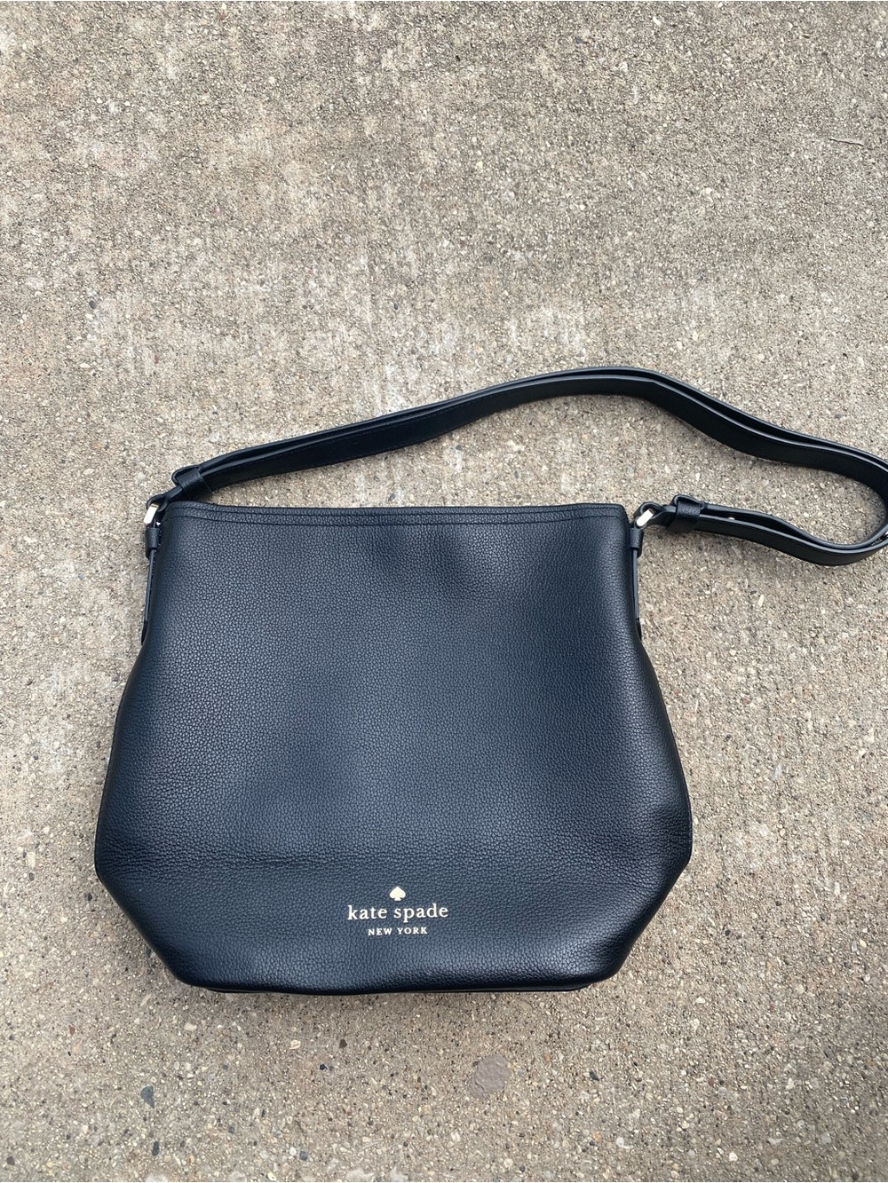 kate spade Black Pebbled Leather Shoulder Bag with Gold Logo